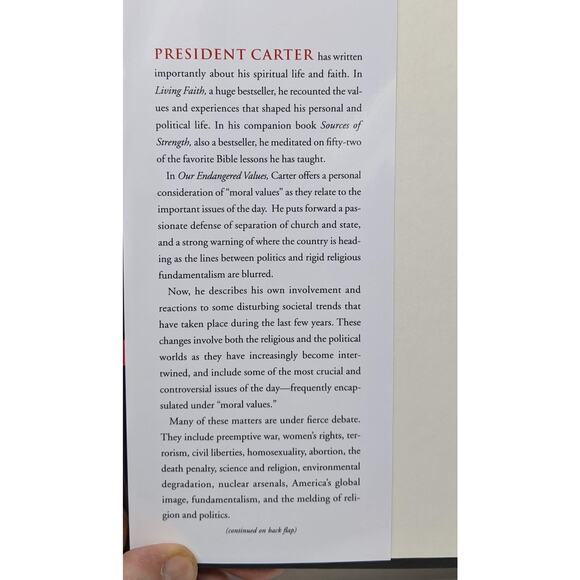 JIMMY CARTER - Our Endangered Values America's Moral Crisis - HB with DJ - Picture 3 of 7